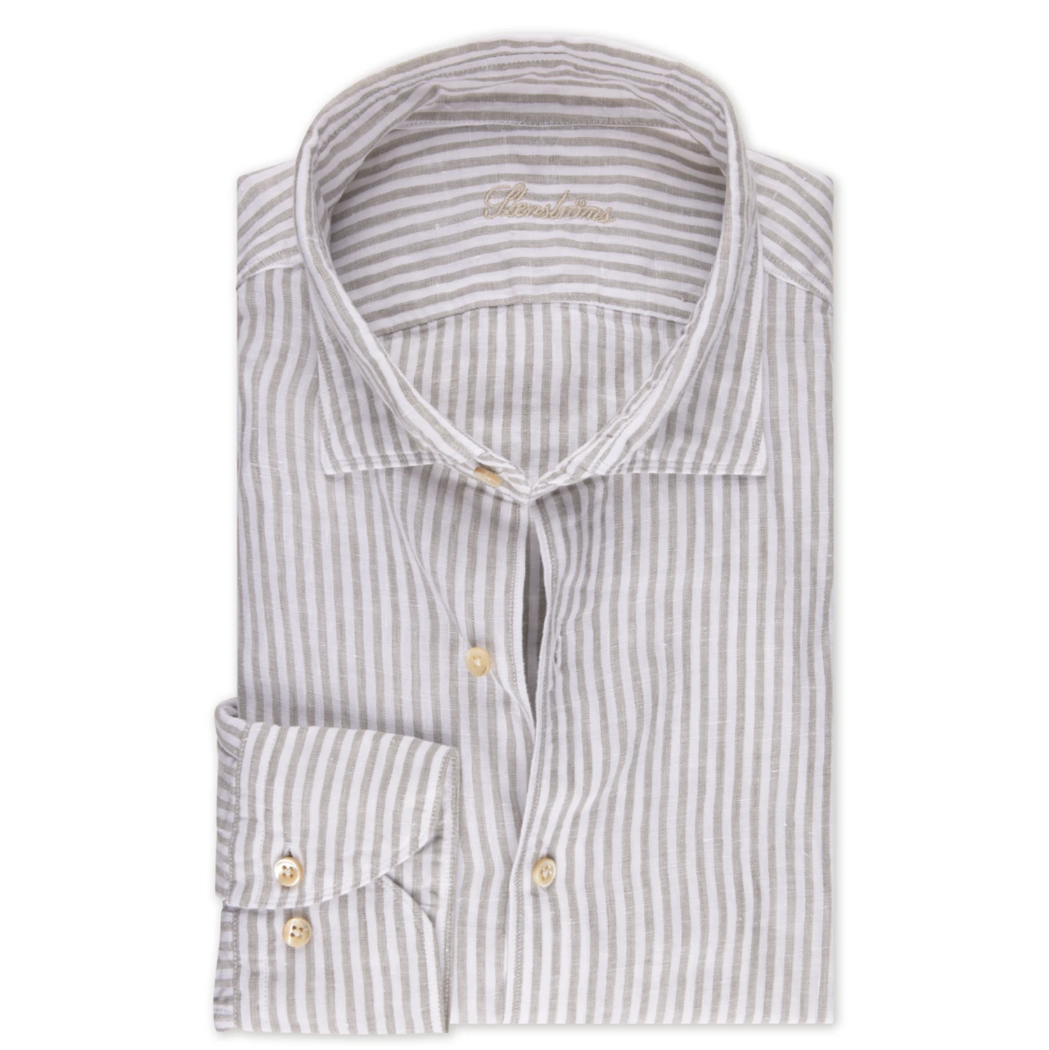 Gray Striped Linen Casual Slimline Shirt - Stenströms 4 Gray Striped Linen Casual Slimline Shirt - Stenströms - Image 2