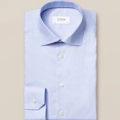 Light Blue Checked Fine Twill Contemporary Fit Shirt - ETON