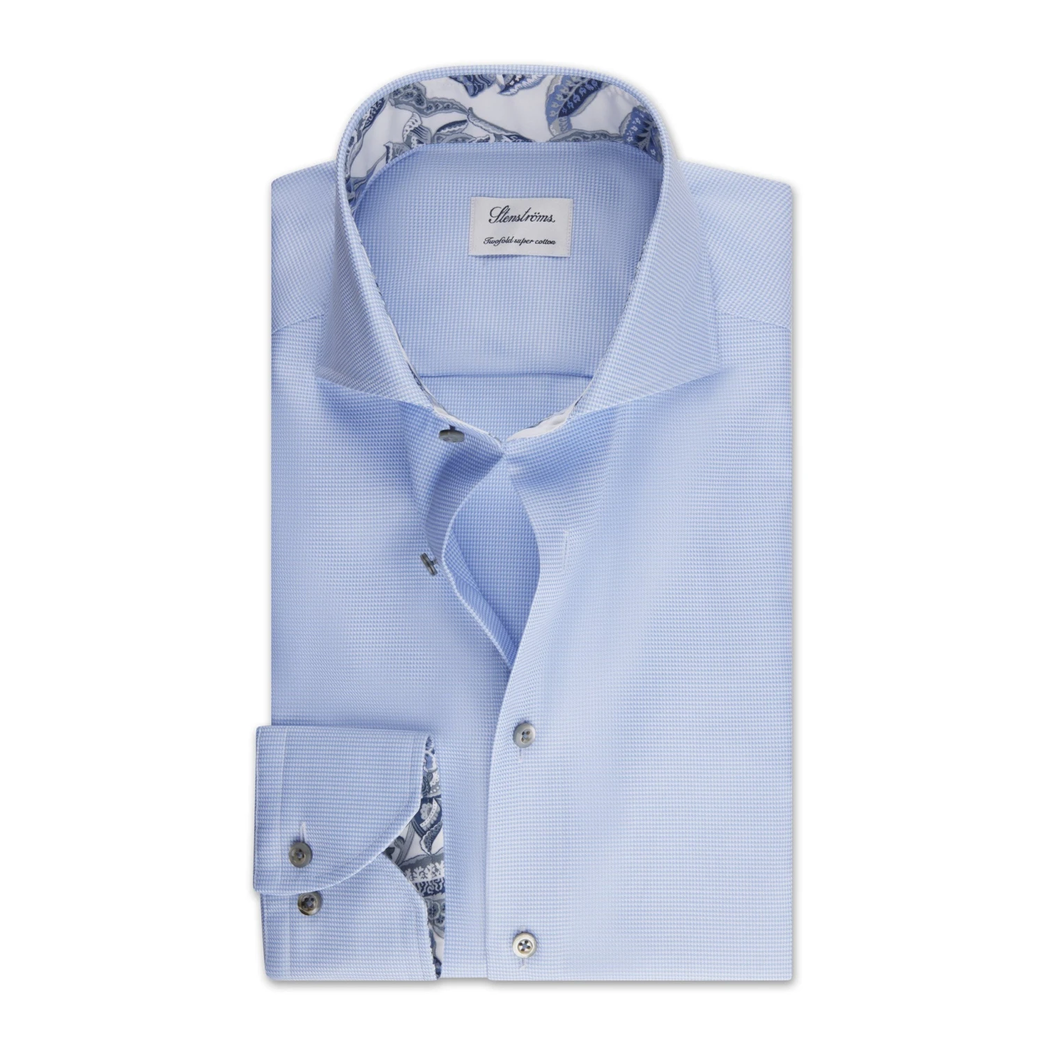 Light Blue Contrast Twill Fitted Body - Stenströms 3 Light Blue Contrast Twill Fitted Body - Stenströms
