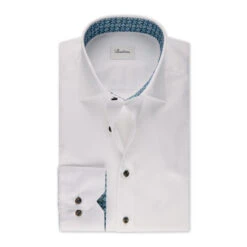 White Contrast Twill Slimline Shirt - Stenströms