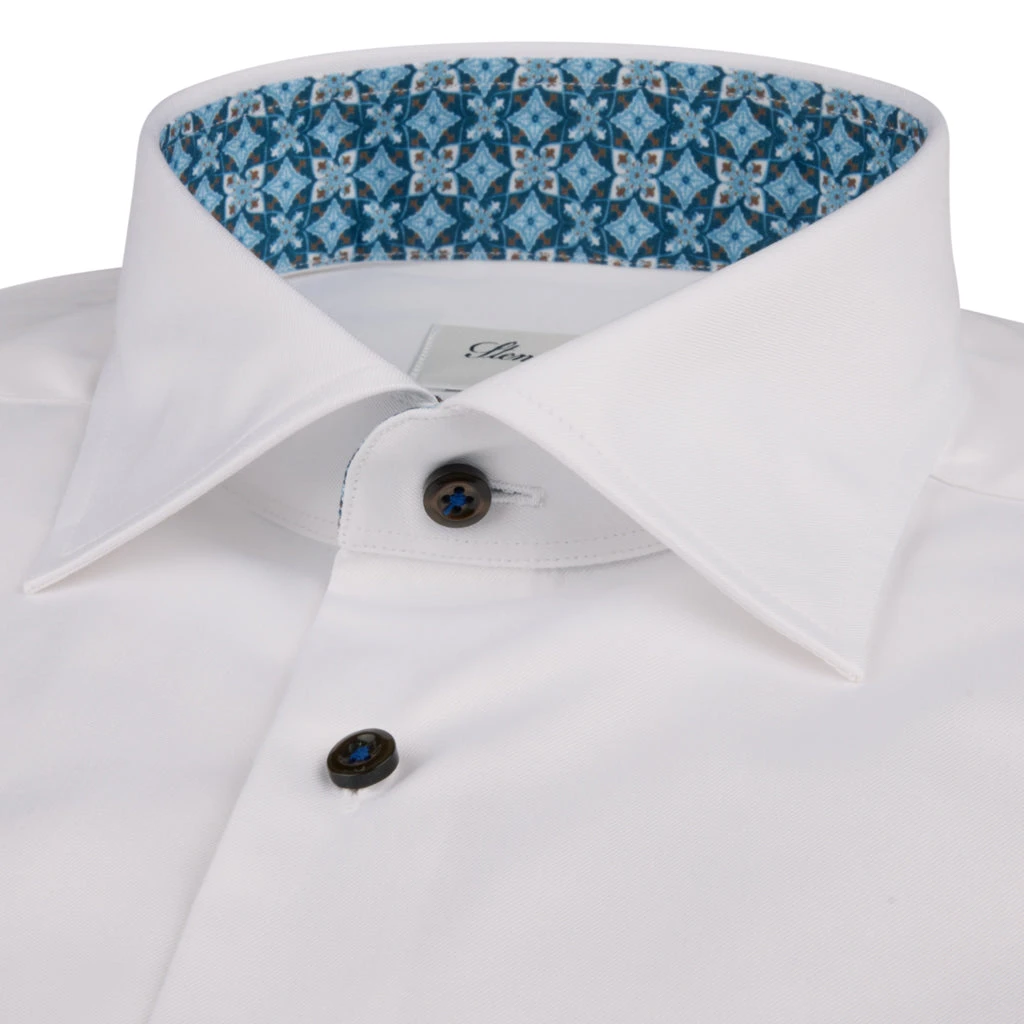 White Contrast Twill Slimline Shirt - Stenströms 4 White Contrast Twill Slimline Shirt - Stenströms - Image 2