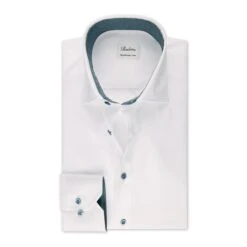 White With Blue Contrast Slimline Cotton Twill Shirt - Stenströms