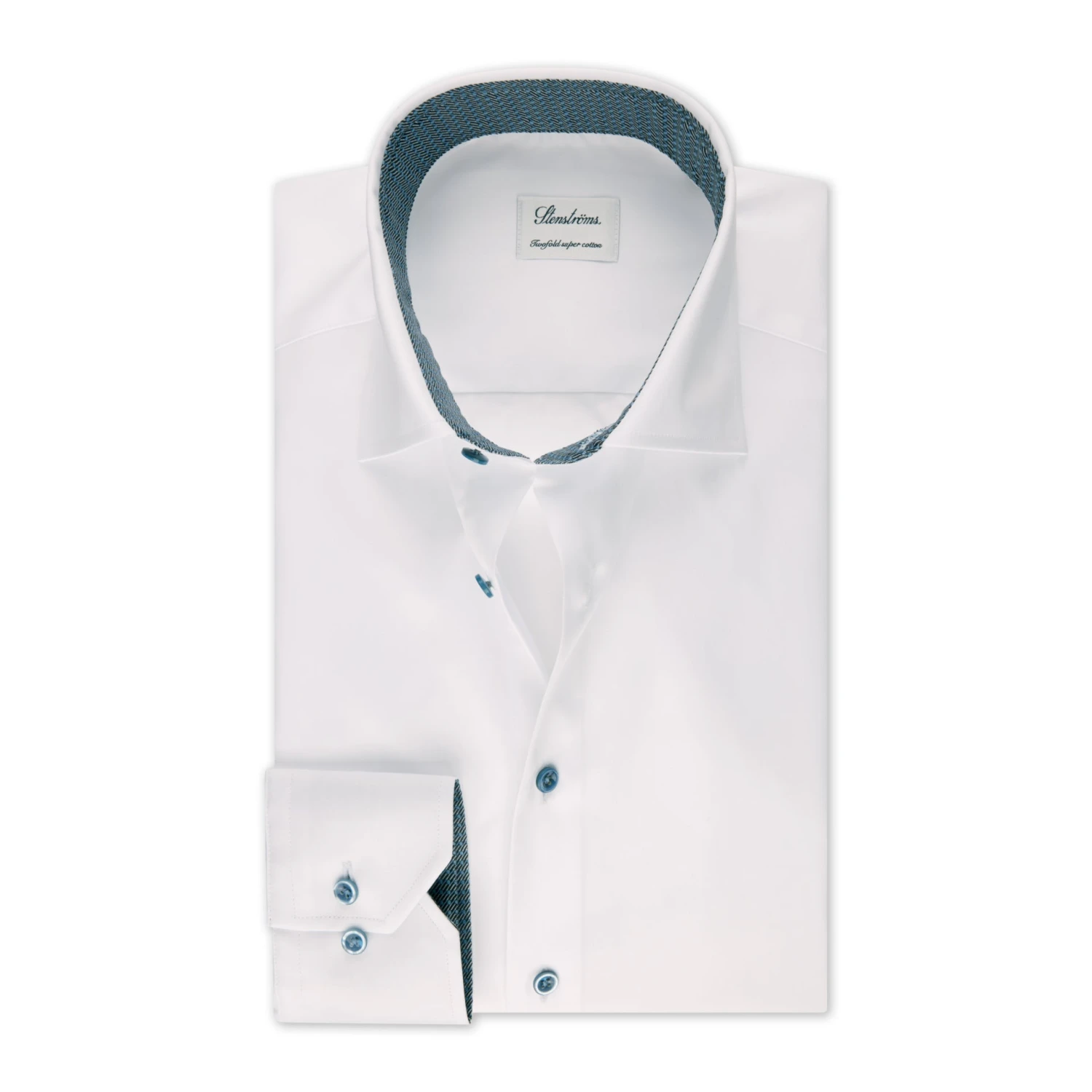 White With Blue Contrast Slimline Cotton Twill Shirt - Stenströms 3 White With Blue Contrast Slimline Cotton Twill Shirt - Stenströms