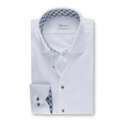 White Slimline Shirt With Floral Trim & Contrast Buttons - Stenströms
