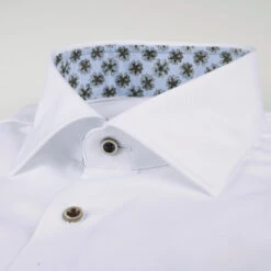 White Slimline Shirt With Floral Trim & Contrast Buttons - Stenströms 6 White Slimline Shirt With Floral Trim & Contrast Buttons - Stenströms -ETON Store 7847511988000 3