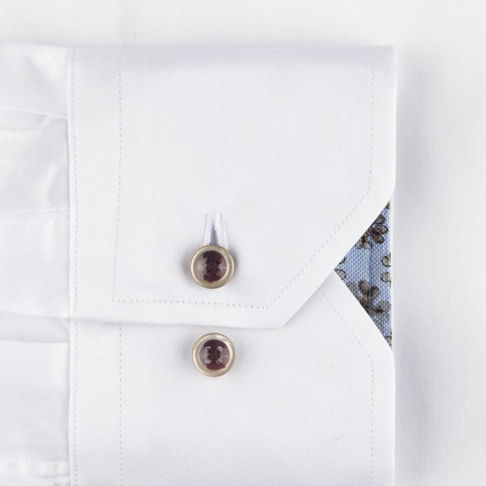 White Slimline Shirt With Floral Trim & Contrast Buttons - Stenströms 5 White Slimline Shirt With Floral Trim & Contrast Buttons - Stenströms - Image 3