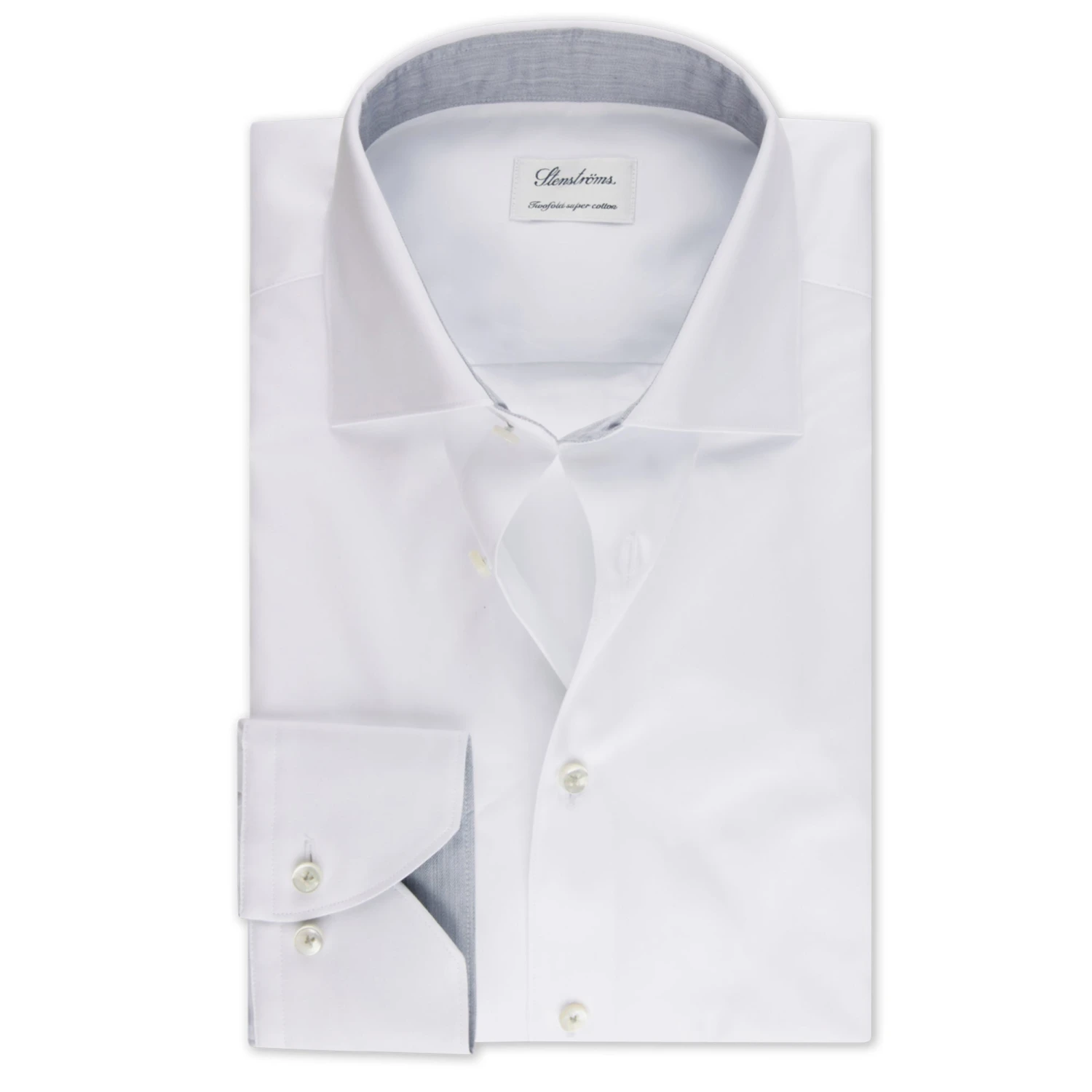 White W/ Gray Contrast Twofold Cotton Slimline Shirt - Stenströms 3 White W/ Gray Contrast Twofold Cotton Slimline Shirt - Stenströms