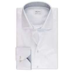 Stenströms White Twill Fitted Body Shirt With Gray Contrast Details