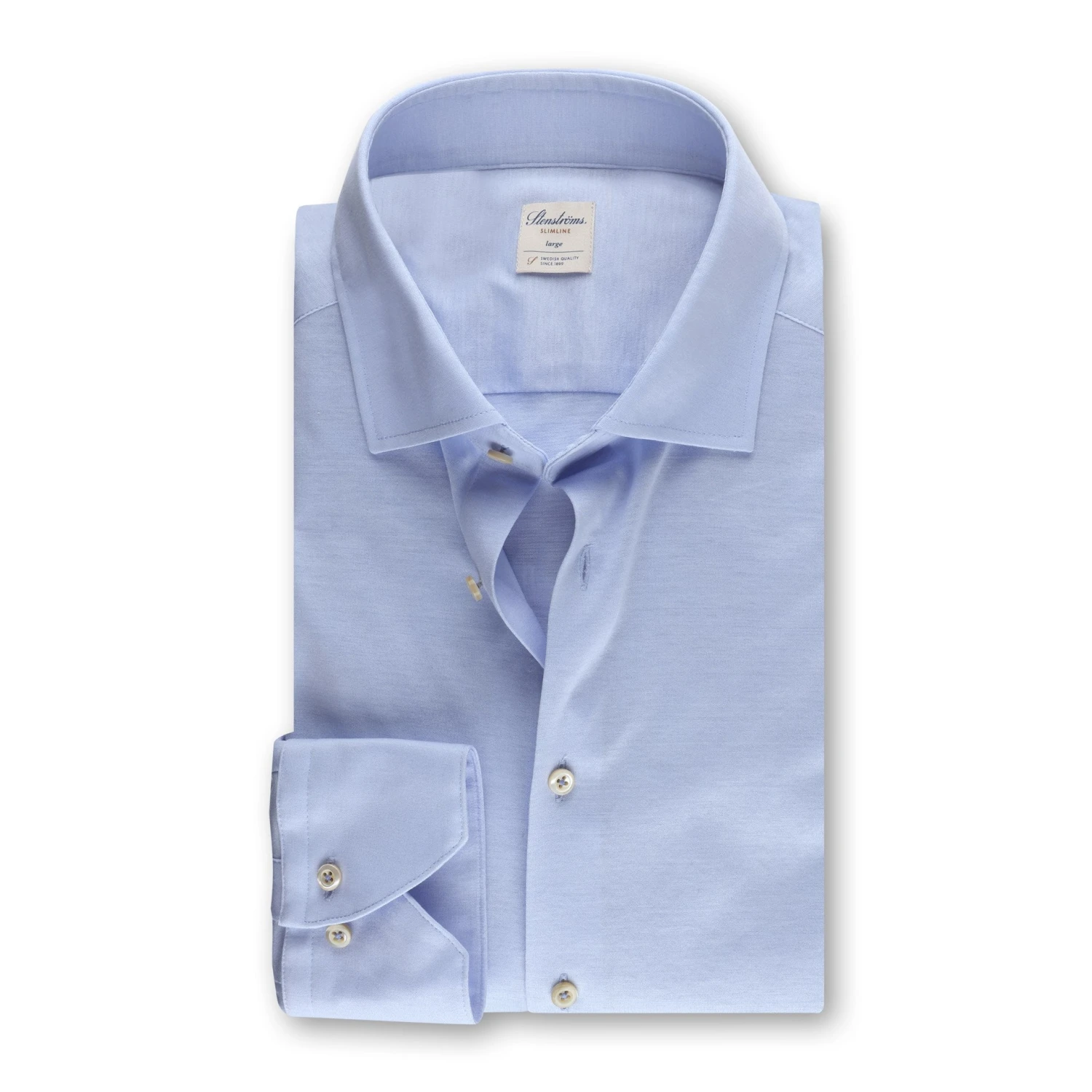 Casual Light Blue Cotton Jersey Stretch Shirt - Stenströms 3 Casual Light Blue Cotton Jersey Stretch Shirt - Stenströms