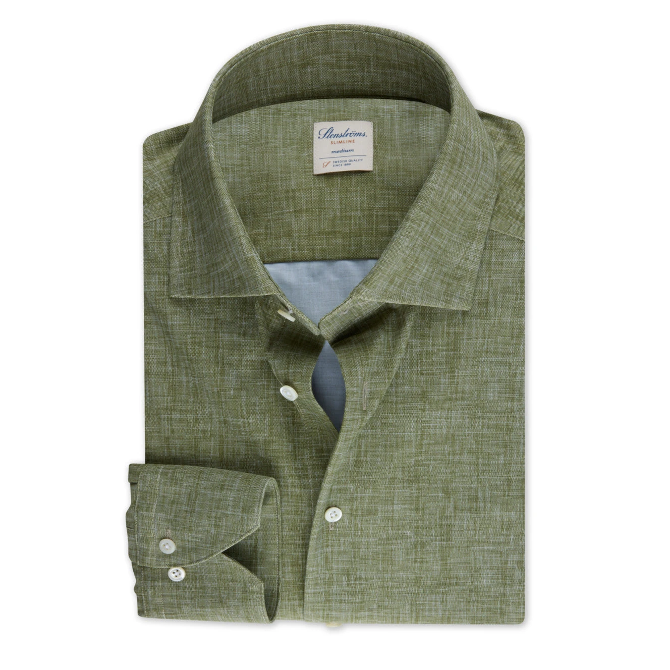 Casual Green Jersey Stretch Slimline Shirt - Stenströms 3 Casual Green Jersey Stretch Slimline Shirt - Stenströms