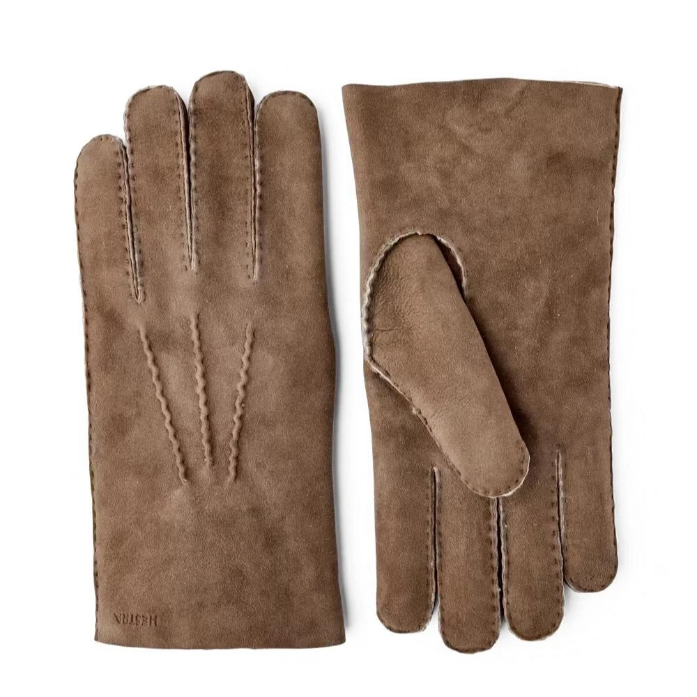 Brown Bernard Lambskin Suede Fur-Lined Gloves - Hestra 3 Brown Bernard Lambskin Suede Fur-Lined Gloves - Hestra