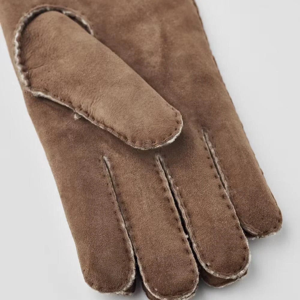 Brown Bernard Lambskin Suede Fur-Lined Gloves - Hestra 6 Brown Bernard Lambskin Suede Fur-Lined Gloves - Hestra - Image 4
