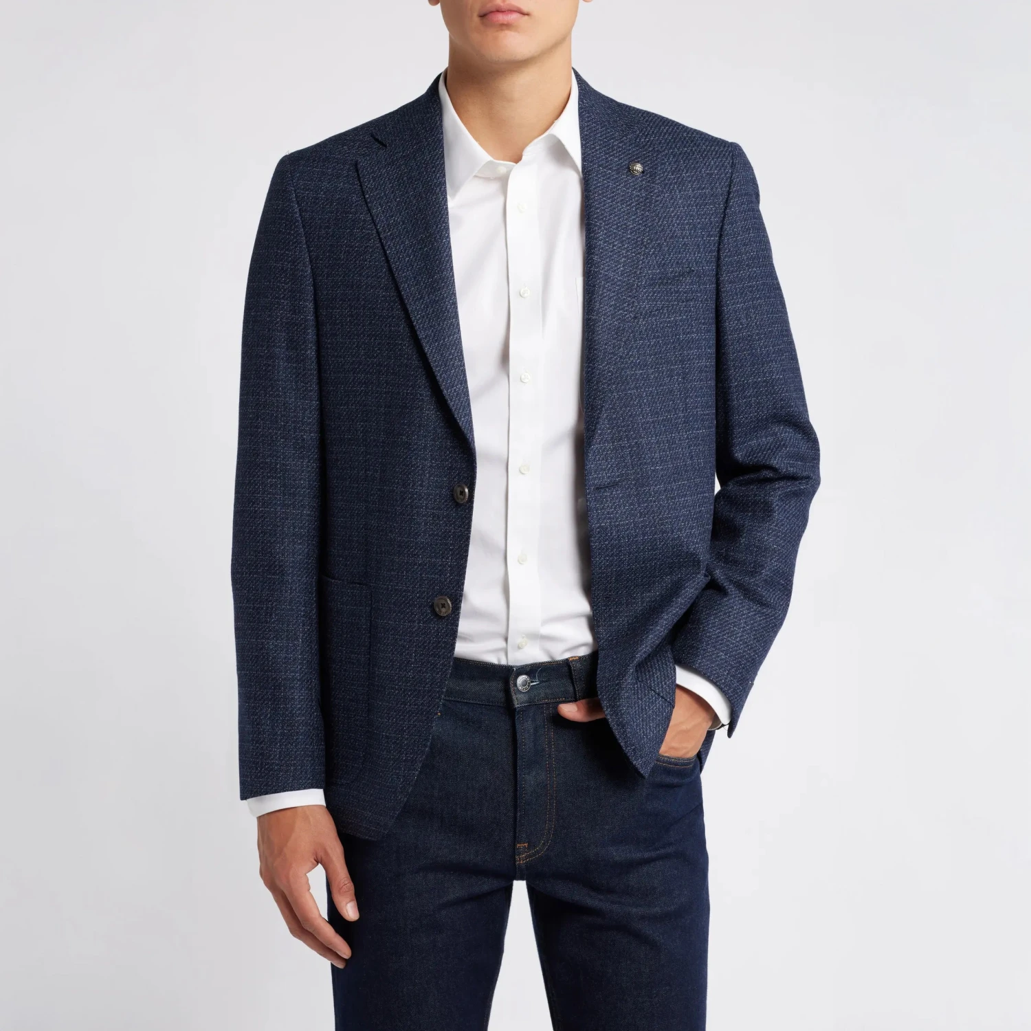 Blue Mélange Knit Morton Contemporary Fit Wool Sport Jacket - Jack Victor 3 Blue Mélange Knit Morton Contemporary Fit Wool Sport Jacket - Jack Victor