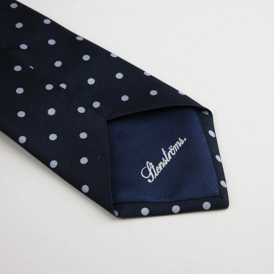Navy Blue Dotted Silk Tie - Stenströms 4 Navy Blue Dotted Silk Tie - Stenströms - Image 2