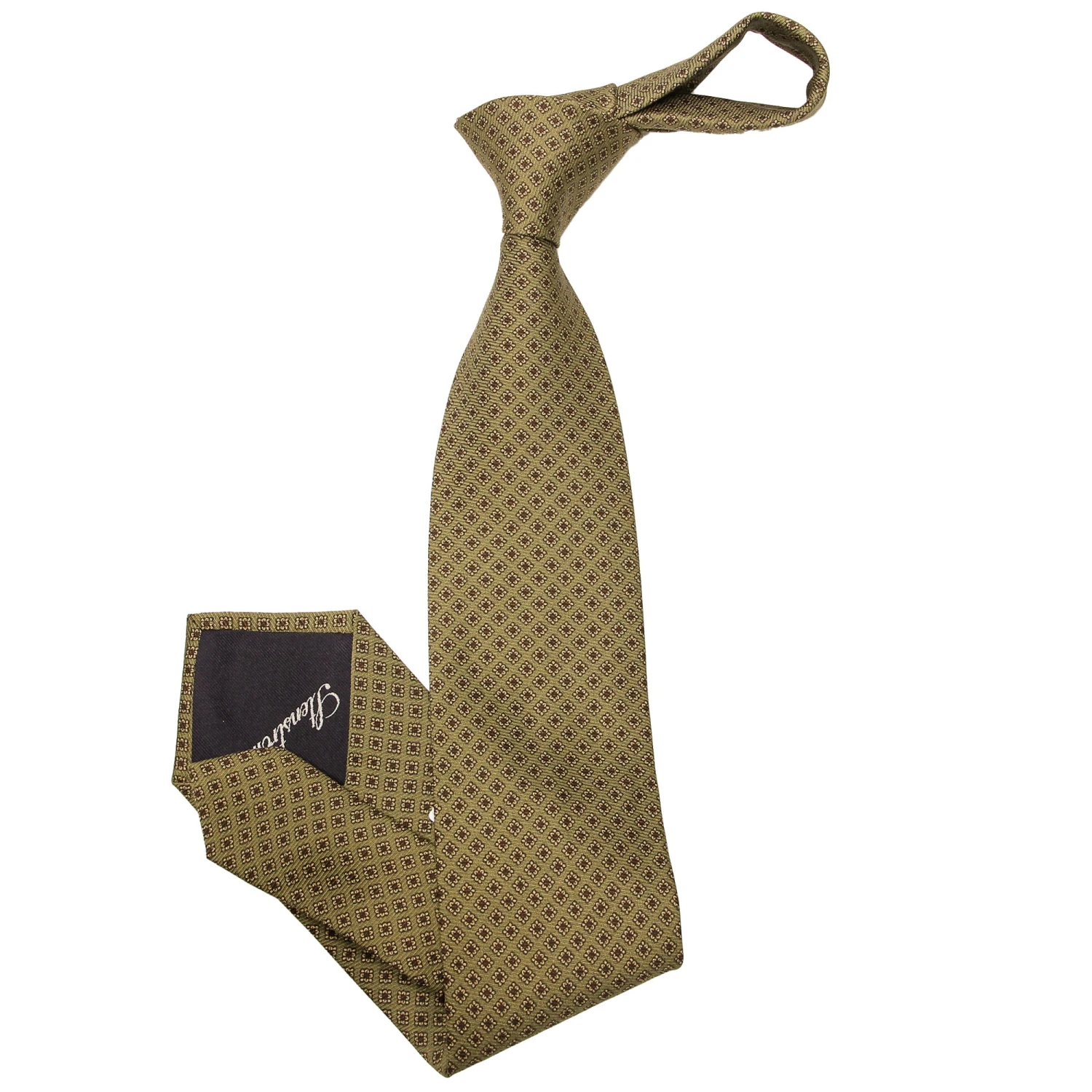 Olive Green Motif Pattern Silk Tie - Stenströms 3 Olive Green Motif Pattern Silk Tie - Stenströms