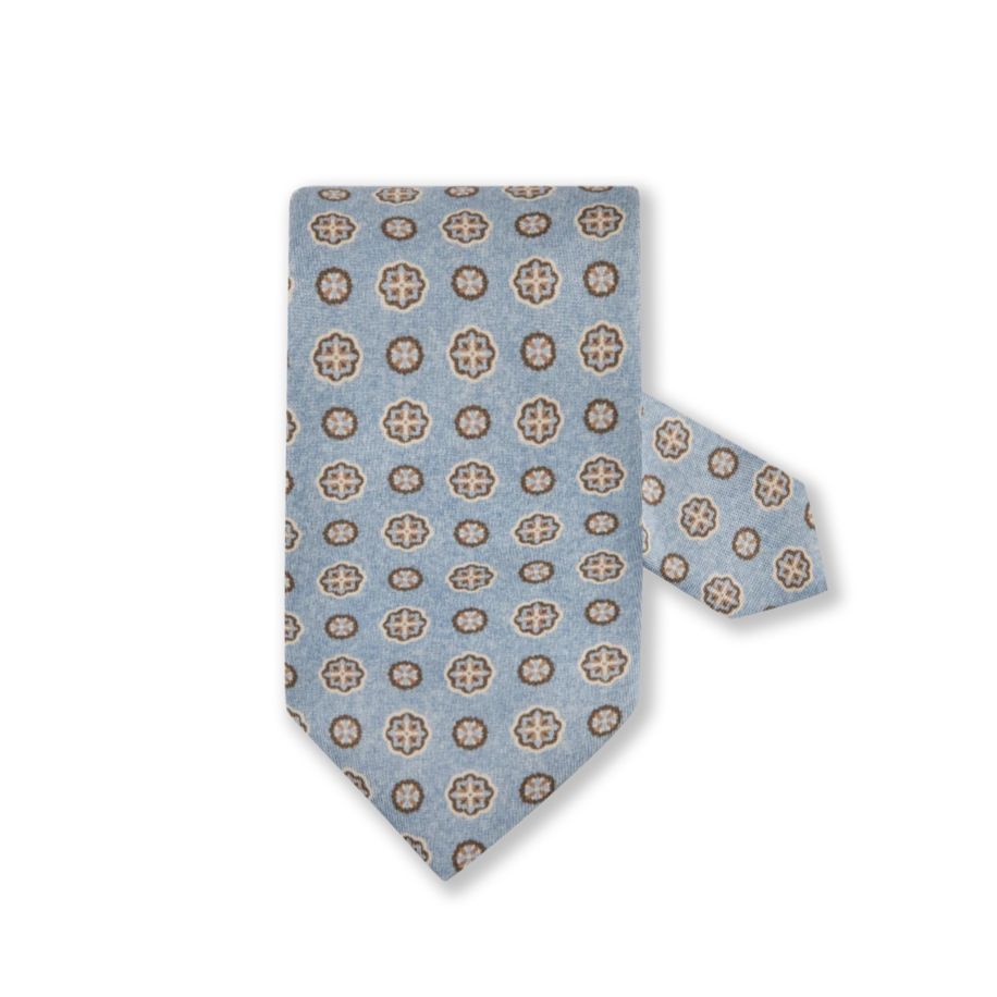 Light Blue Medallion Patterned Silk Tie - Stenströms 3 Light Blue Medallion Patterned Silk Tie - Stenströms