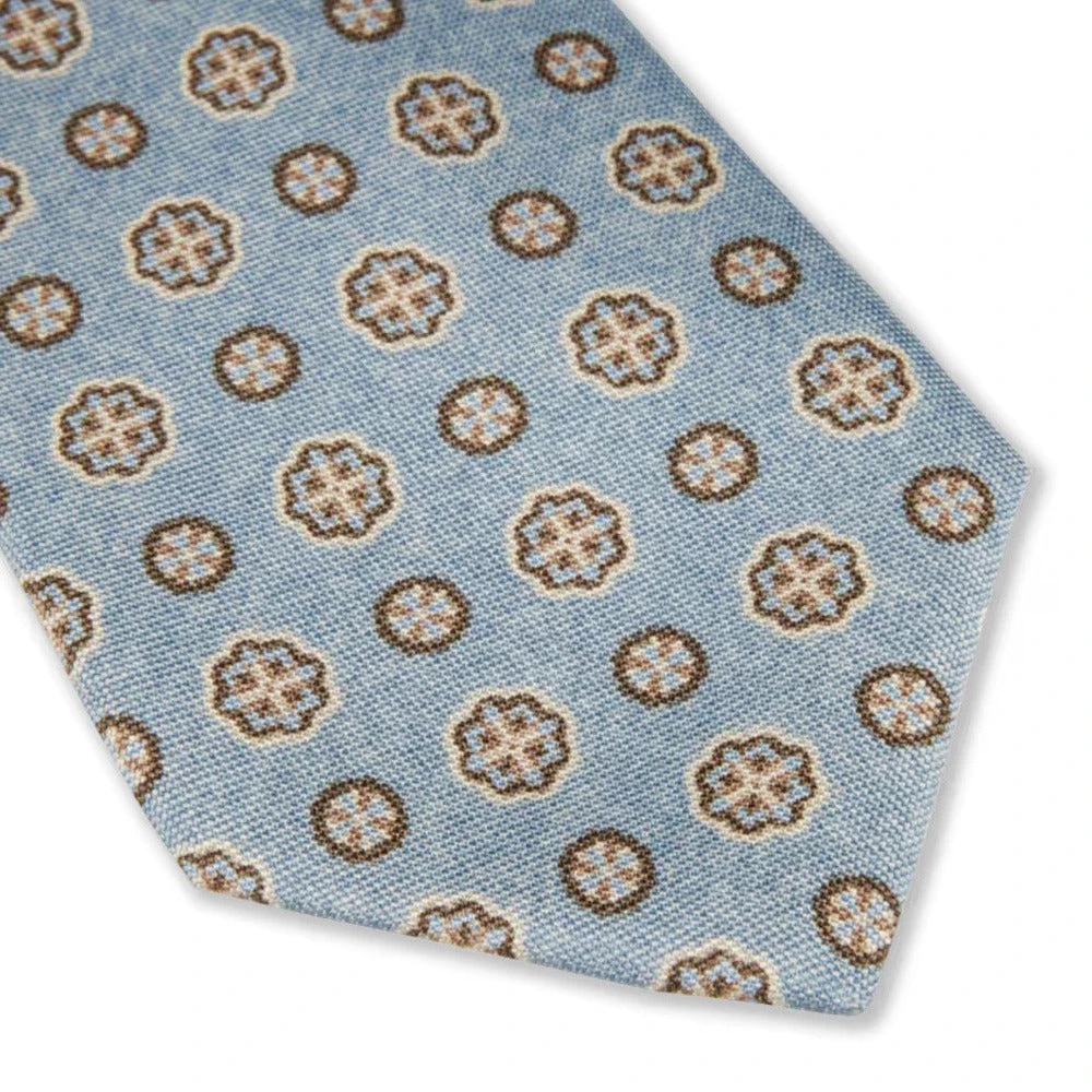 Light Blue Medallion Patterned Silk Tie - Stenströms 5 Light Blue Medallion Patterned Silk Tie - Stenströms - Image 3