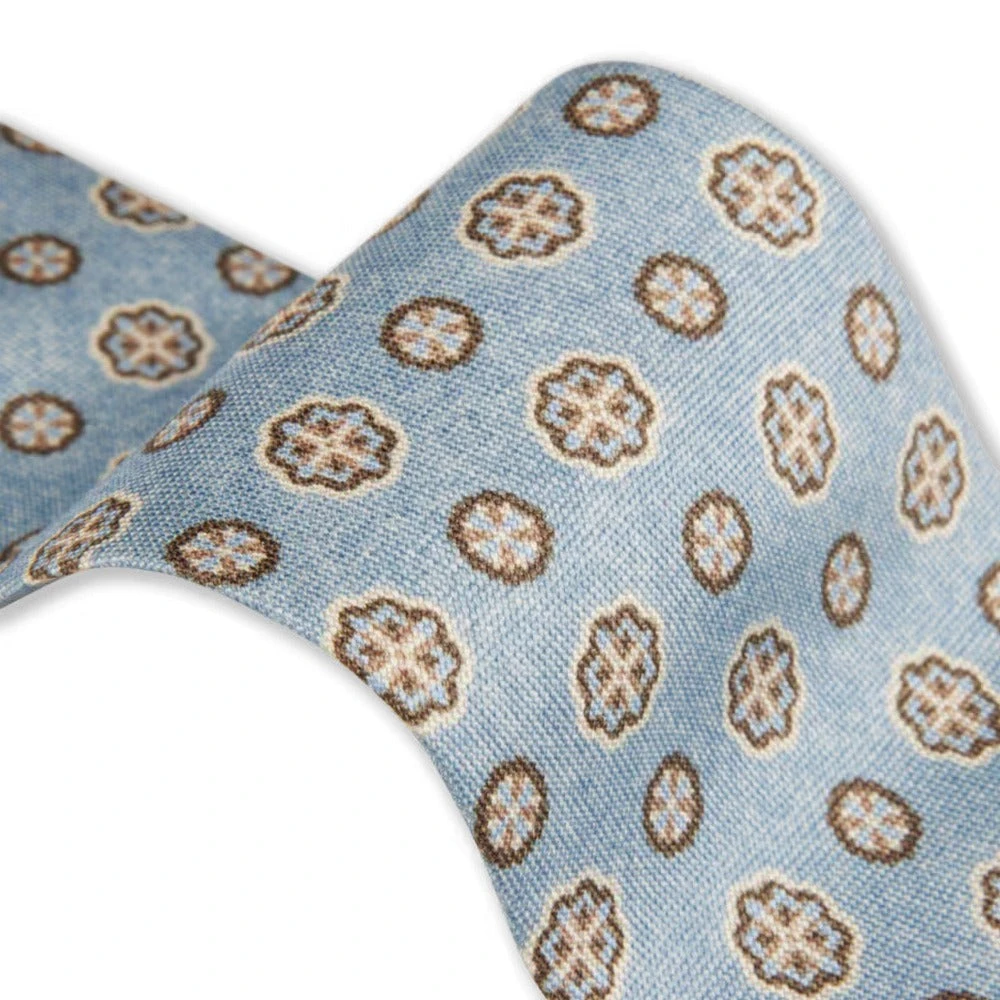 Light Blue Medallion Patterned Silk Tie - Stenströms 4 Light Blue Medallion Patterned Silk Tie - Stenströms - Image 2