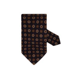 Navy Medallion Patterned Wool Tie - Stenströms