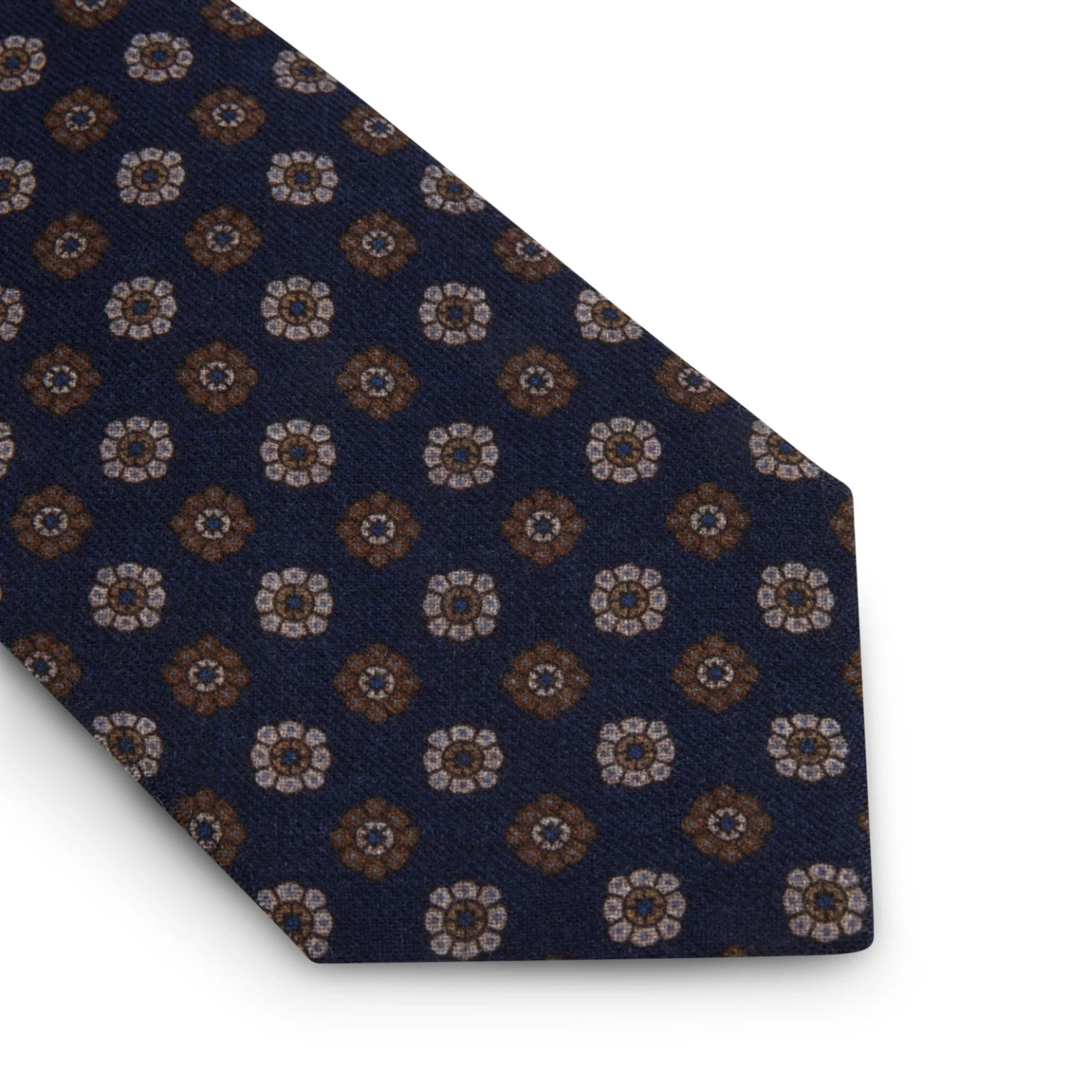 Navy Medallion Patterned Wool Tie - Stenströms 4 Navy Medallion Patterned Wool Tie - Stenströms - Image 2