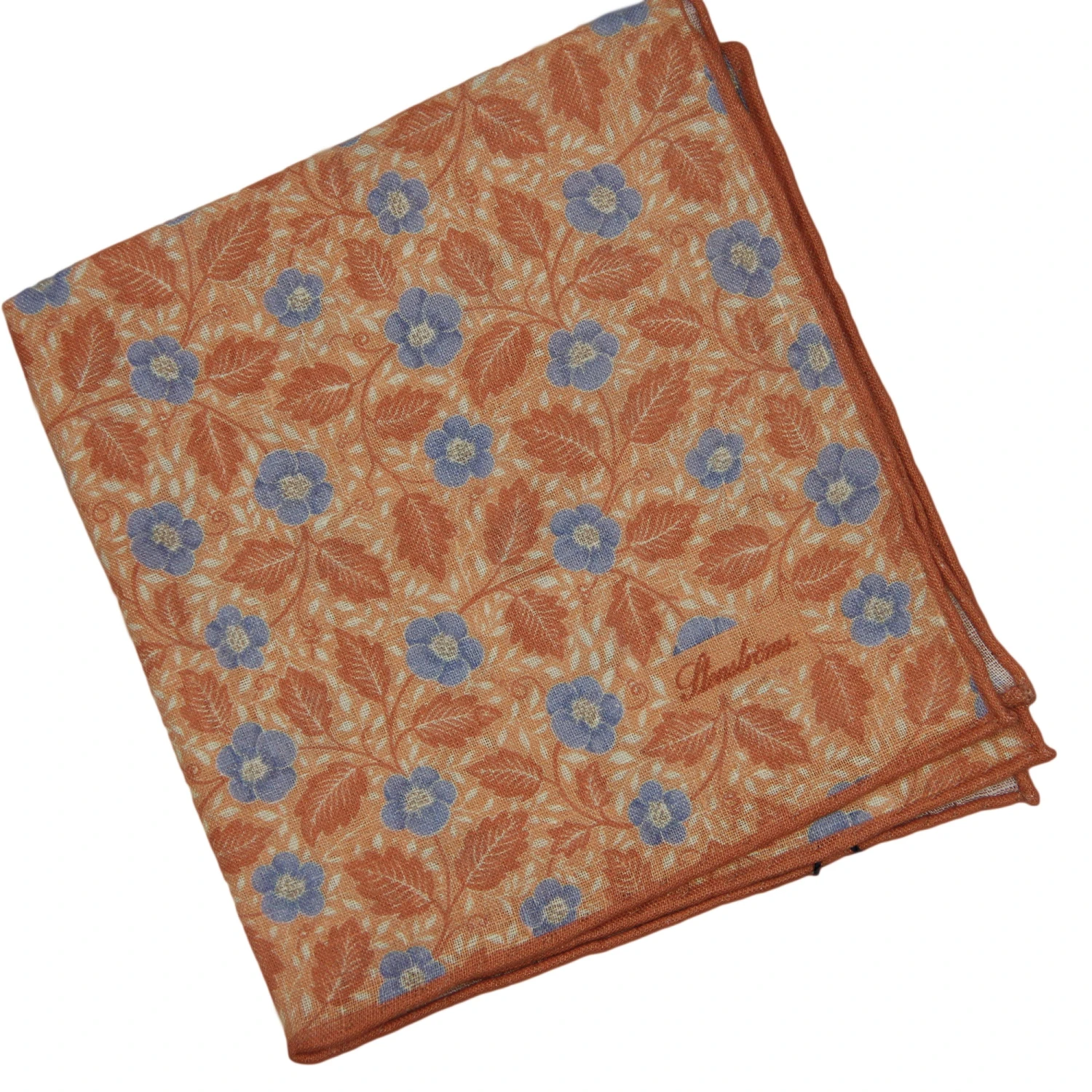 Orange & Blue Floral Linen Hankie - Stenströms 3 Orange & Blue Floral Linen Hankie - Stenströms