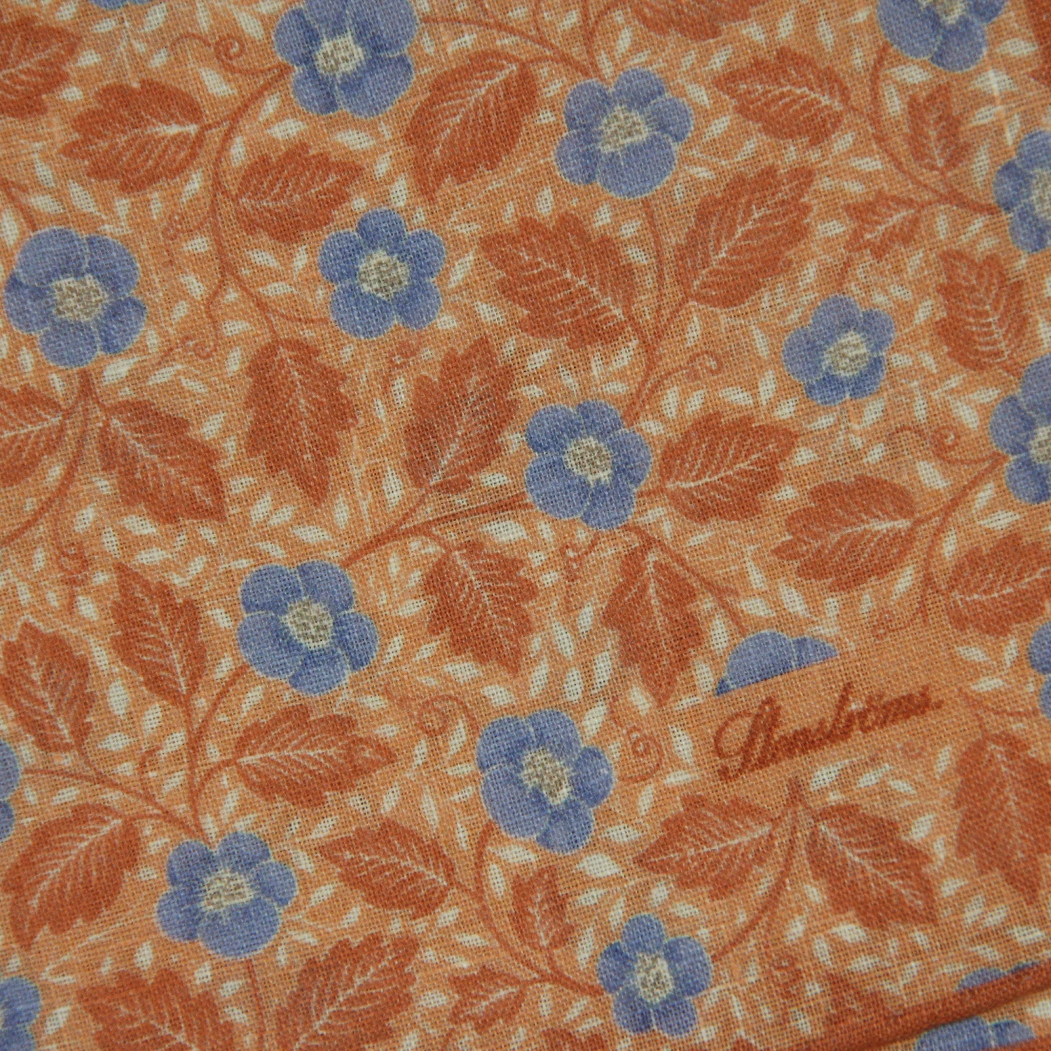 Orange & Blue Floral Linen Hankie - Stenströms 4 Orange & Blue Floral Linen Hankie - Stenströms - Image 2