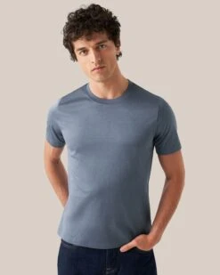 Mid Blue Filo Di Scozia Crewneck Slim Fit T-Shirt - ETON 13 Mid Blue Filo Di Scozia Crewneck Slim Fit T-Shirt - ETON -ETON Store 9531 4a6350f152 original