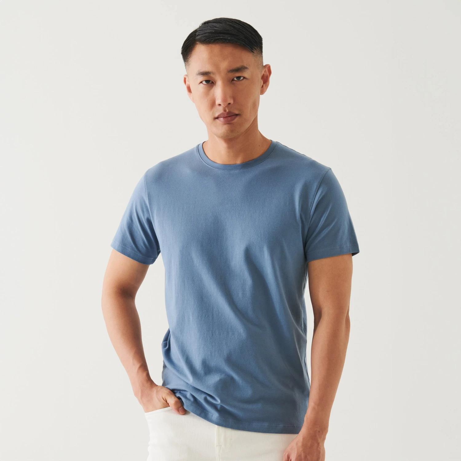 Steel Blue Pima Cotton Stretch Iconic T-Shirt - Patrick Assaraf 3 Steel Blue Pima Cotton Stretch Iconic T-Shirt - Patrick Assaraf