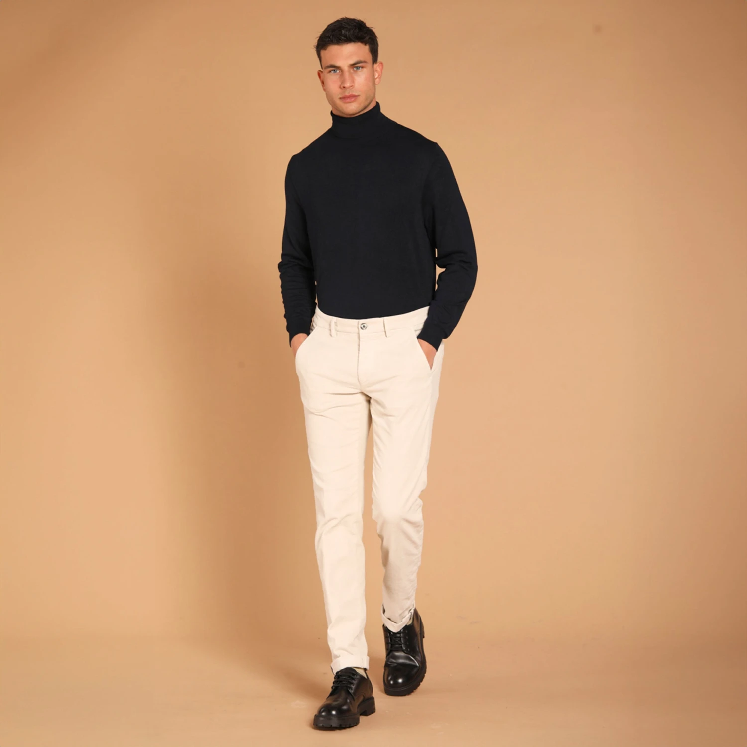 Ivory Baby Cord Slim Fit Stretch Chino - Mason's 3 Ivory Baby Cord Slim Fit Stretch Chino - Mason's