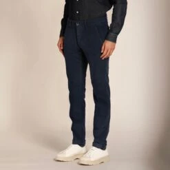 Navy Blue Baby Cord Slim Fit Stretch Chino - Mason's