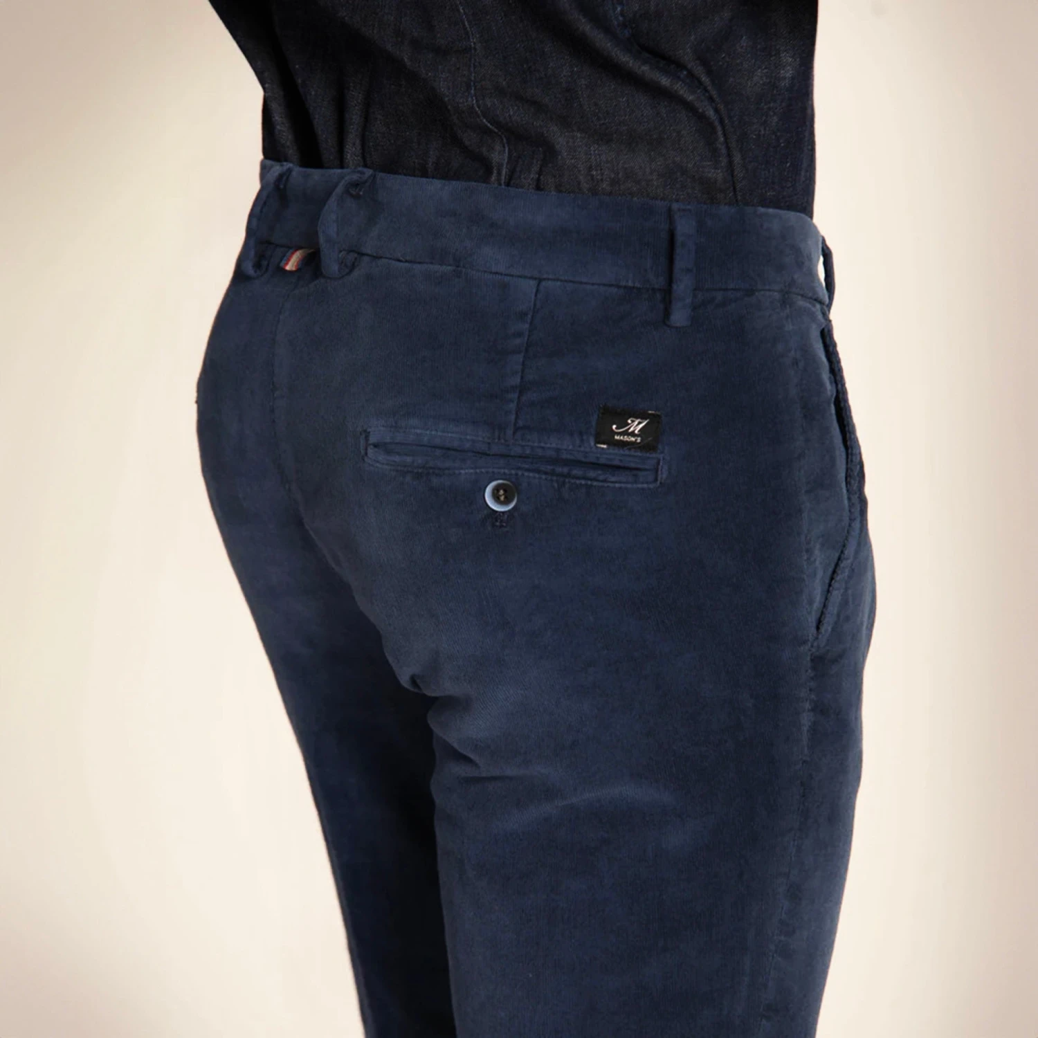 Navy Blue Baby Cord Slim Fit Stretch Chino - Mason's 5 Navy Blue Baby Cord Slim Fit Stretch Chino - Mason's - Image 3