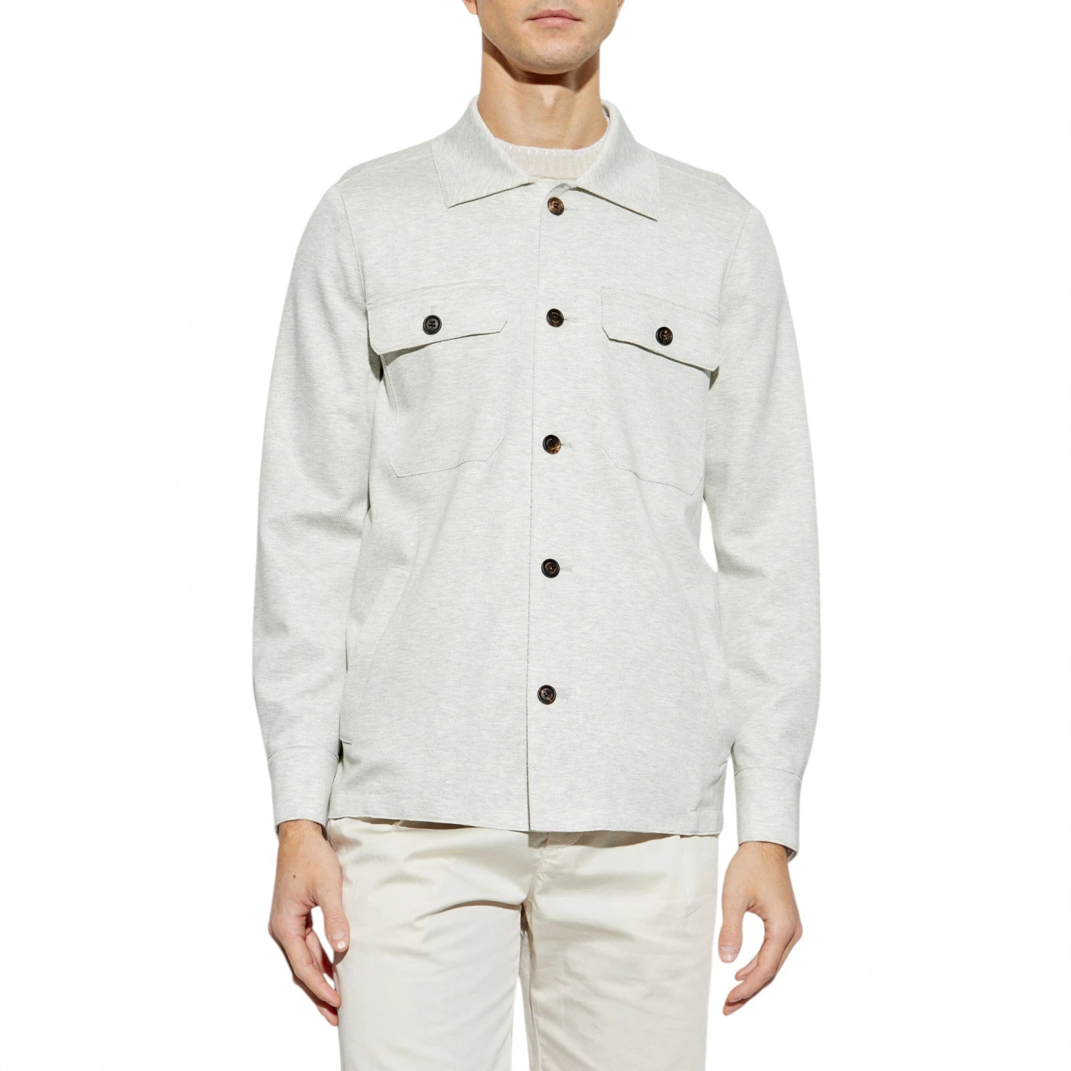 Ice Gray Herringbone Jersey Stretch Overshirt - ELEVENTY 3 Ice Gray Herringbone Jersey Stretch Overshirt - ELEVENTY