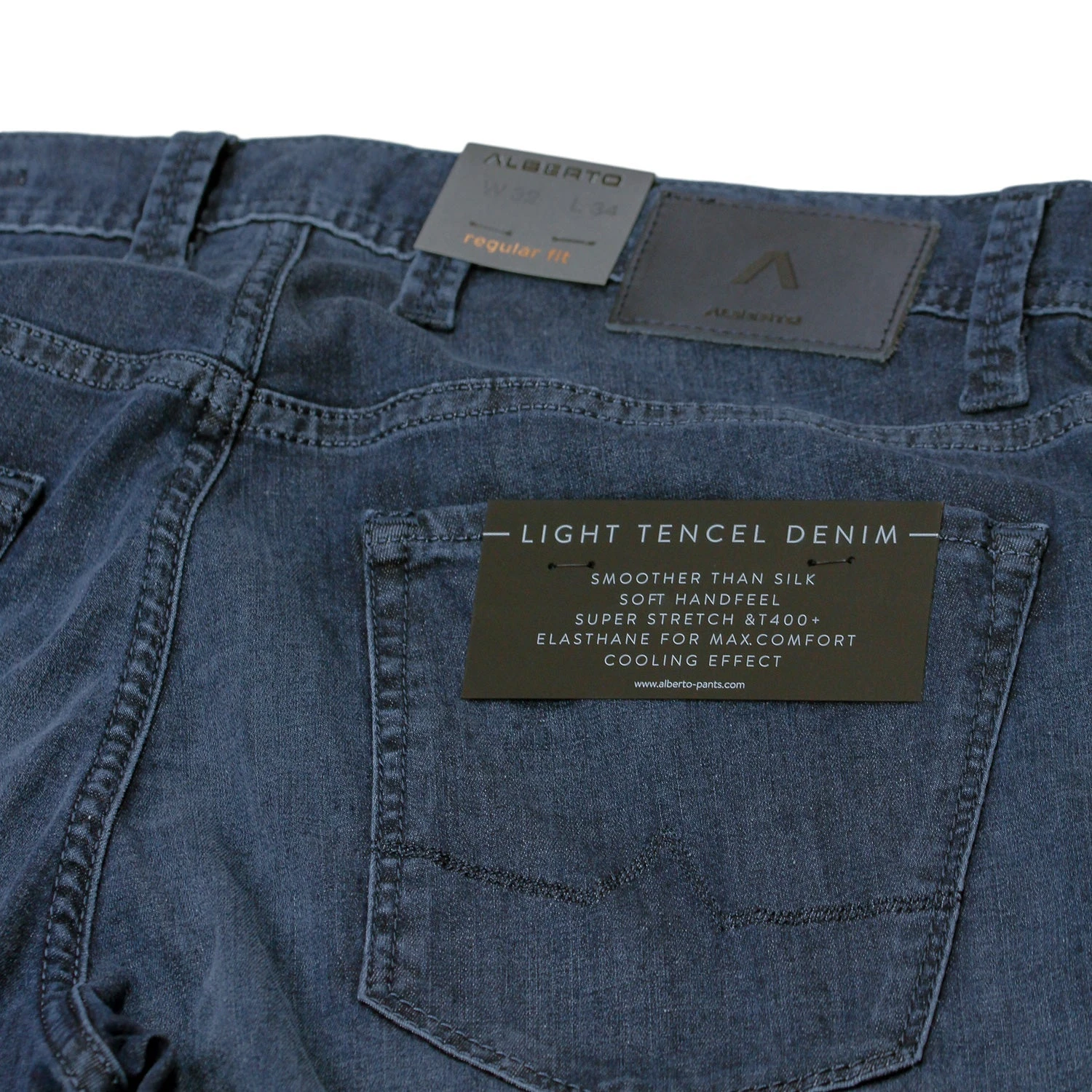 Mid Blue Denim Tencel-Cotton Regular Fit (Pipe) Jeans - Alberto 13 Mid Blue Denim Tencel-Cotton Regular Fit (Pipe) Jeans - Alberto - Image 11