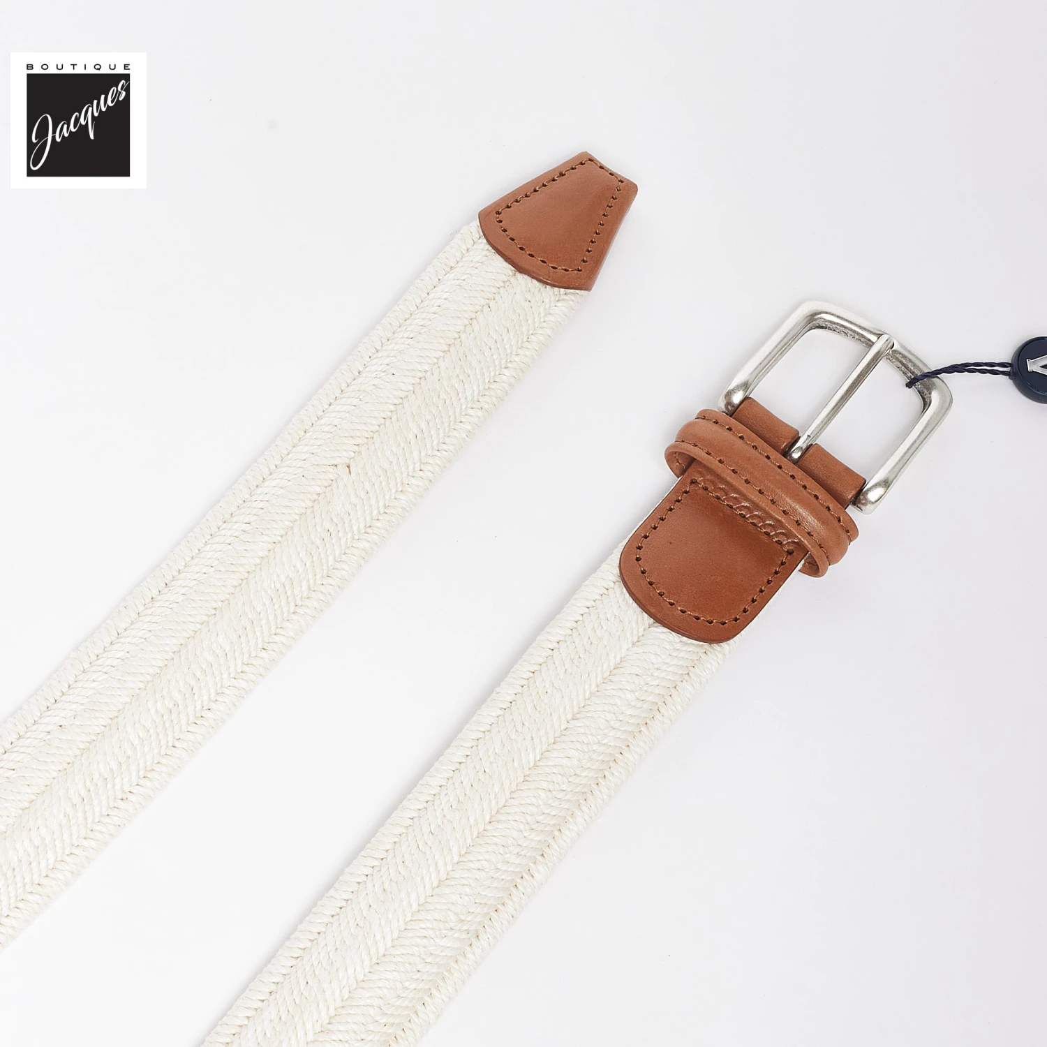 Café Cream Linen Cotton Woven Stretch Belt - Anderson's 5 Café Cream Linen Cotton Woven Stretch Belt - Anderson's - Image 3