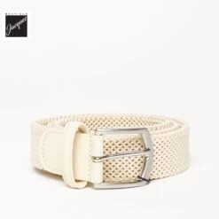 Ecru Solid Woven Elastic Belt - Anderson's