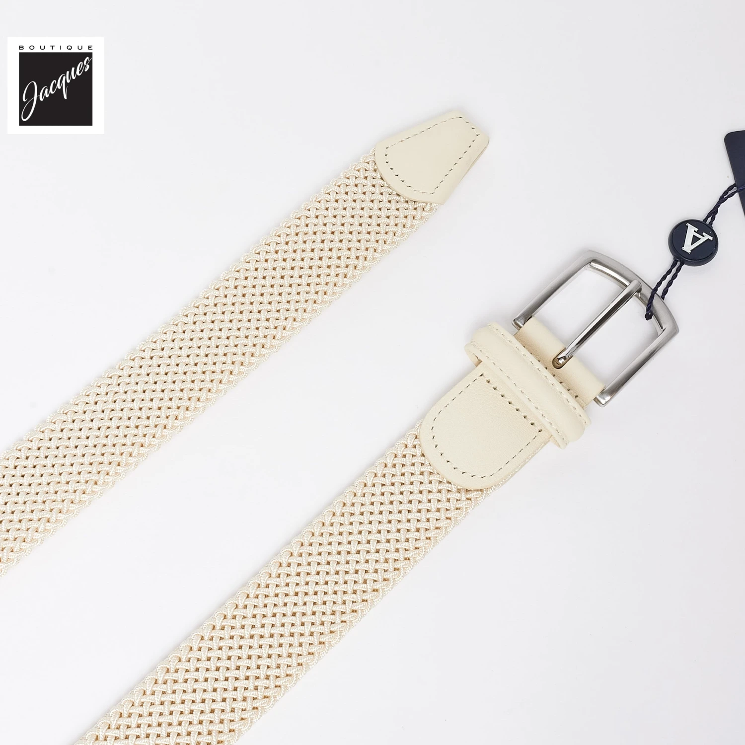 Ecru Solid Woven Elastic Belt - Anderson's 5 Ecru Solid Woven Elastic Belt - Anderson's - Image 3