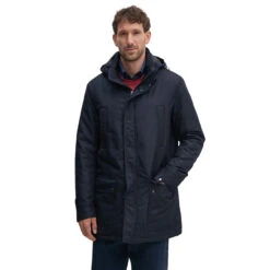 Paul&Shark Navy Typhoon Waterproof Hooded Car-Coat W/ Alcantara Trim - Paul & Shark