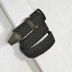 Hunter Green Woven Stretch Belt W/ Matte Black Buckle - Anderson's
