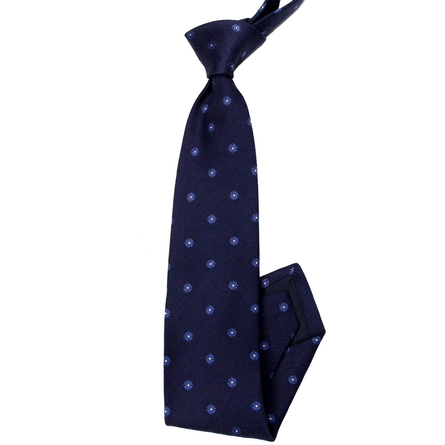 Dark Blue Floral Silk Woven Tie - Paolo Albizzati 3 Dark Blue Floral Silk Woven Tie - Paolo Albizzati
