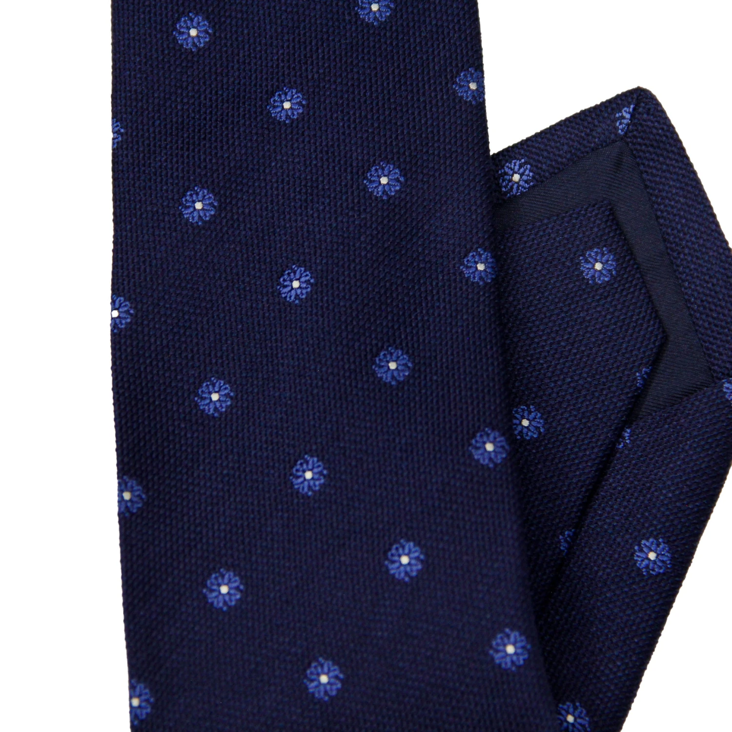 Dark Blue Floral Silk Woven Tie - Paolo Albizzati 5 Dark Blue Floral Silk Woven Tie - Paolo Albizzati - Image 3