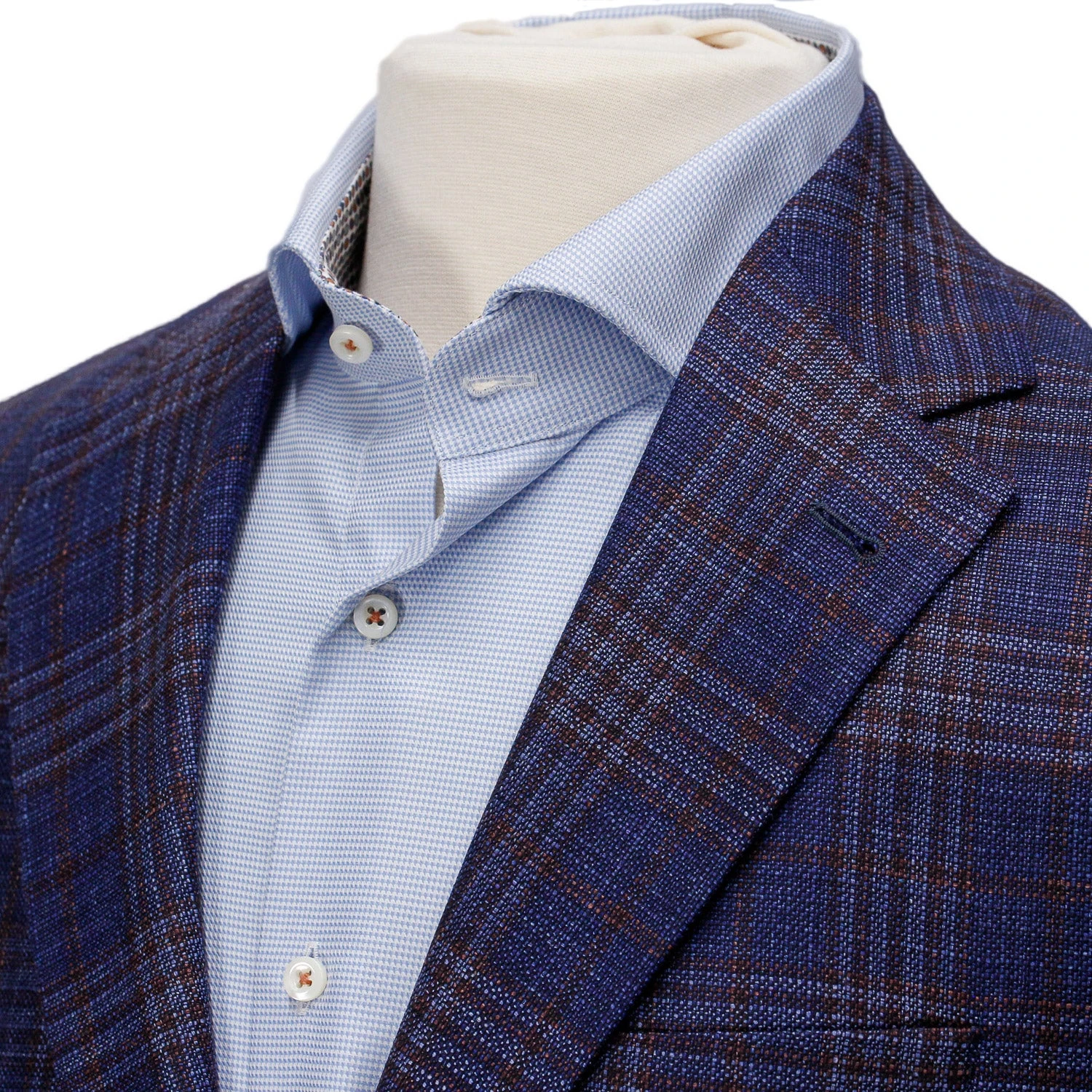 Mid-Blue With Burgundy Check Midland Contemporary Fit Sport Coat Loro Piana - Jack Victor 4 Mid-Blue With Burgundy Check Midland Contemporary Fit Sport Coat Loro Piana - Jack Victor - Image 2