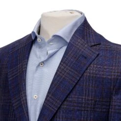 Mid-Blue With Burgundy Check Midland Contemporary Fit Sport Coat Loro Piana - Jack Victor 13 Mid-Blue With Burgundy Check Midland Contemporary Fit Sport Coat Loro Piana - Jack Victor -ETON Store Blue JACK VICTOR MIDLAND 3
