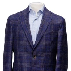 Mid-Blue With Burgundy Check Midland Contemporary Fit Sport Coat Loro Piana - Jack Victor 10 Mid-Blue With Burgundy Check Midland Contemporary Fit Sport Coat Loro Piana - Jack Victor -ETON Store Blue JACK VICTOR MIDLAND 5
