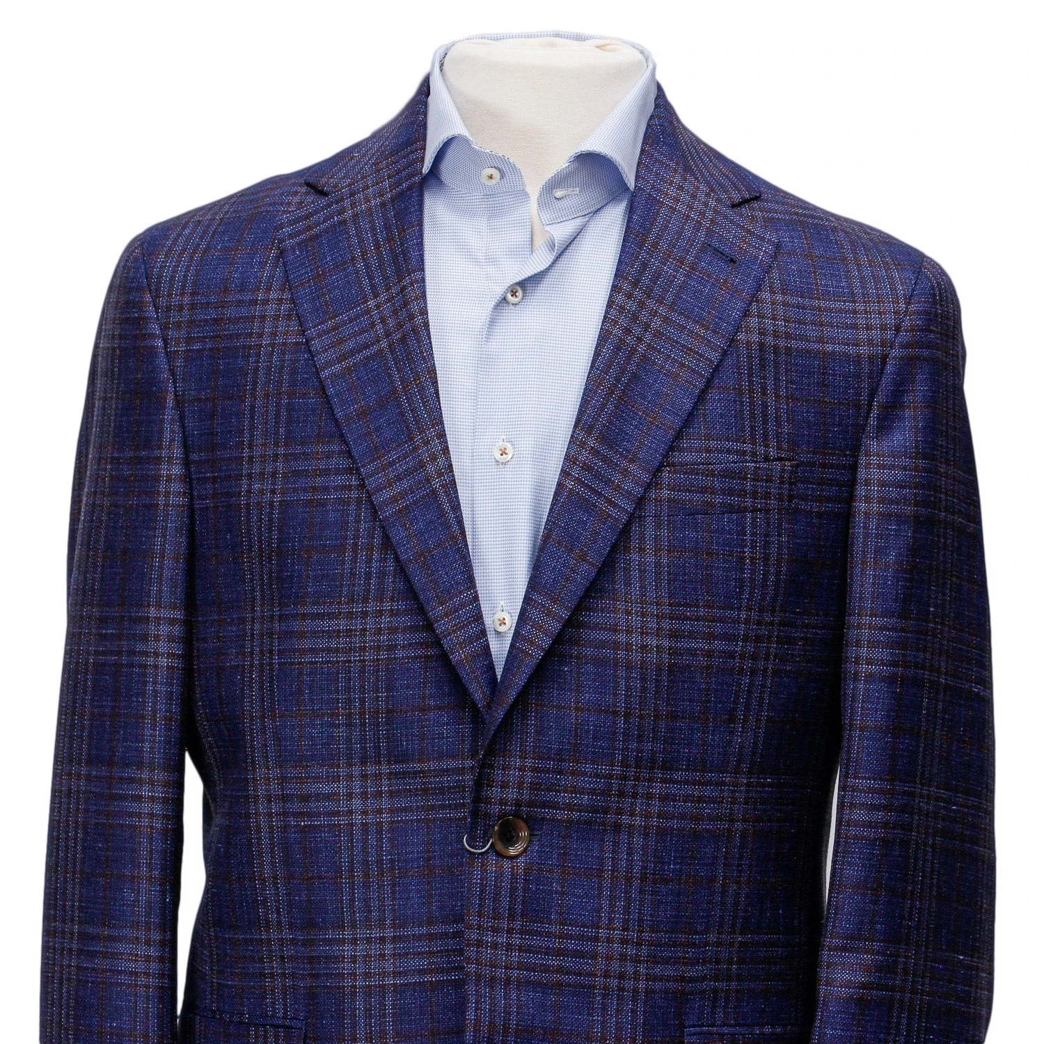 Mid-Blue With Burgundy Check Midland Contemporary Fit Sport Coat Loro Piana - Jack Victor 5 Mid-Blue With Burgundy Check Midland Contemporary Fit Sport Coat Loro Piana - Jack Victor - Image 3