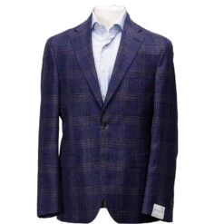 Mid-Blue With Burgundy Check Midland Contemporary Fit Sport Coat Loro Piana - Jack Victor