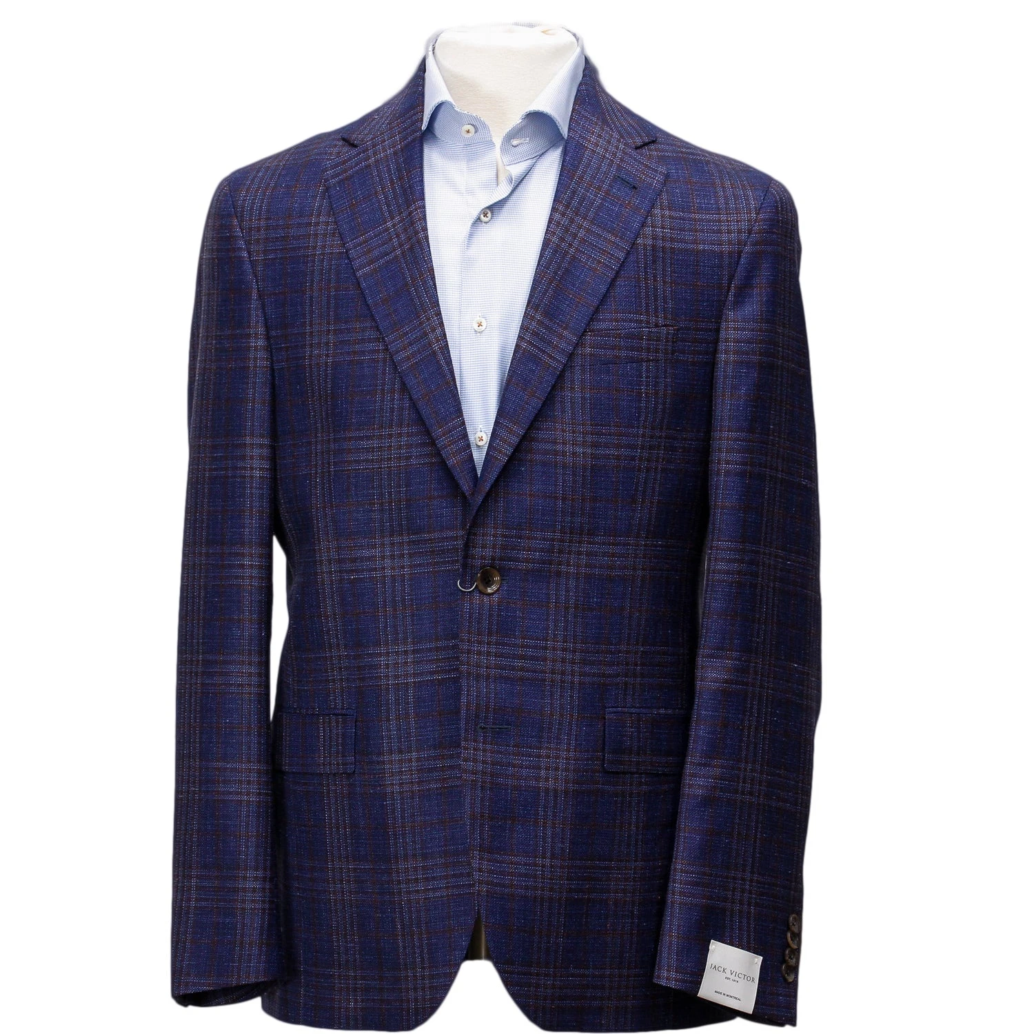 Mid-Blue With Burgundy Check Midland Contemporary Fit Sport Coat Loro Piana - Jack Victor 3 Mid-Blue With Burgundy Check Midland Contemporary Fit Sport Coat Loro Piana - Jack Victor