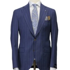 Blue Pin-Stripe Wool Mason Contemporary Trim Fit Suit - Jack Victor