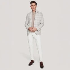 Light Grey And Tan Plaid Comfortwear Sport Jacket - Jack Victor 9 Light Grey And Tan Plaid Comfortwear Sport Jacket - Jack Victor -ETON Store C01225 92149