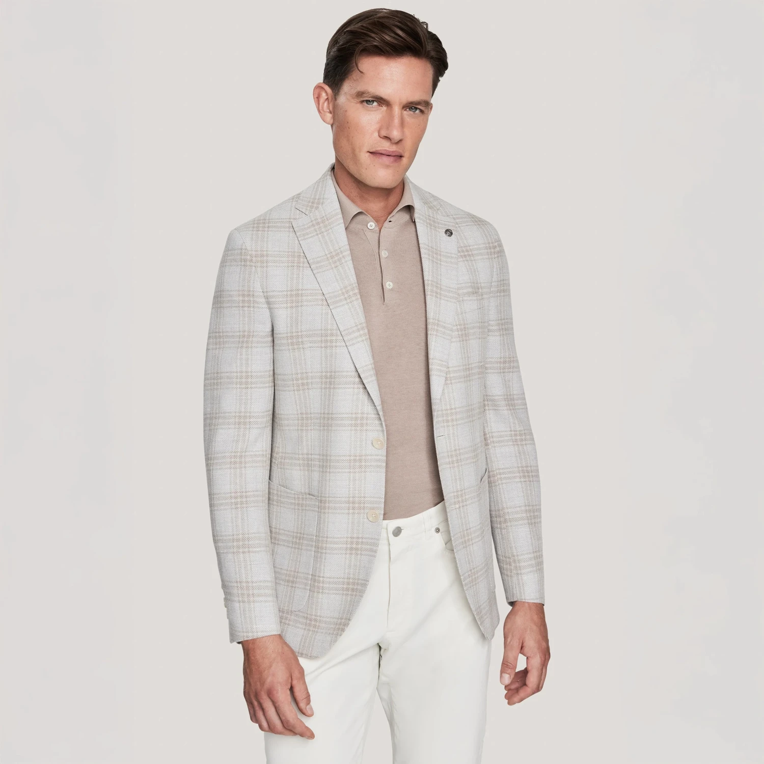 Light Grey And Tan Plaid Comfortwear Sport Jacket - Jack Victor 3 Light Grey And Tan Plaid Comfortwear Sport Jacket - Jack Victor