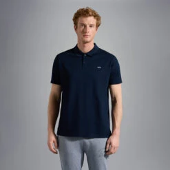 Paul&Shark Navy Shark Badge Double Piqué Cotton Polo Shirt - Paul & Shark